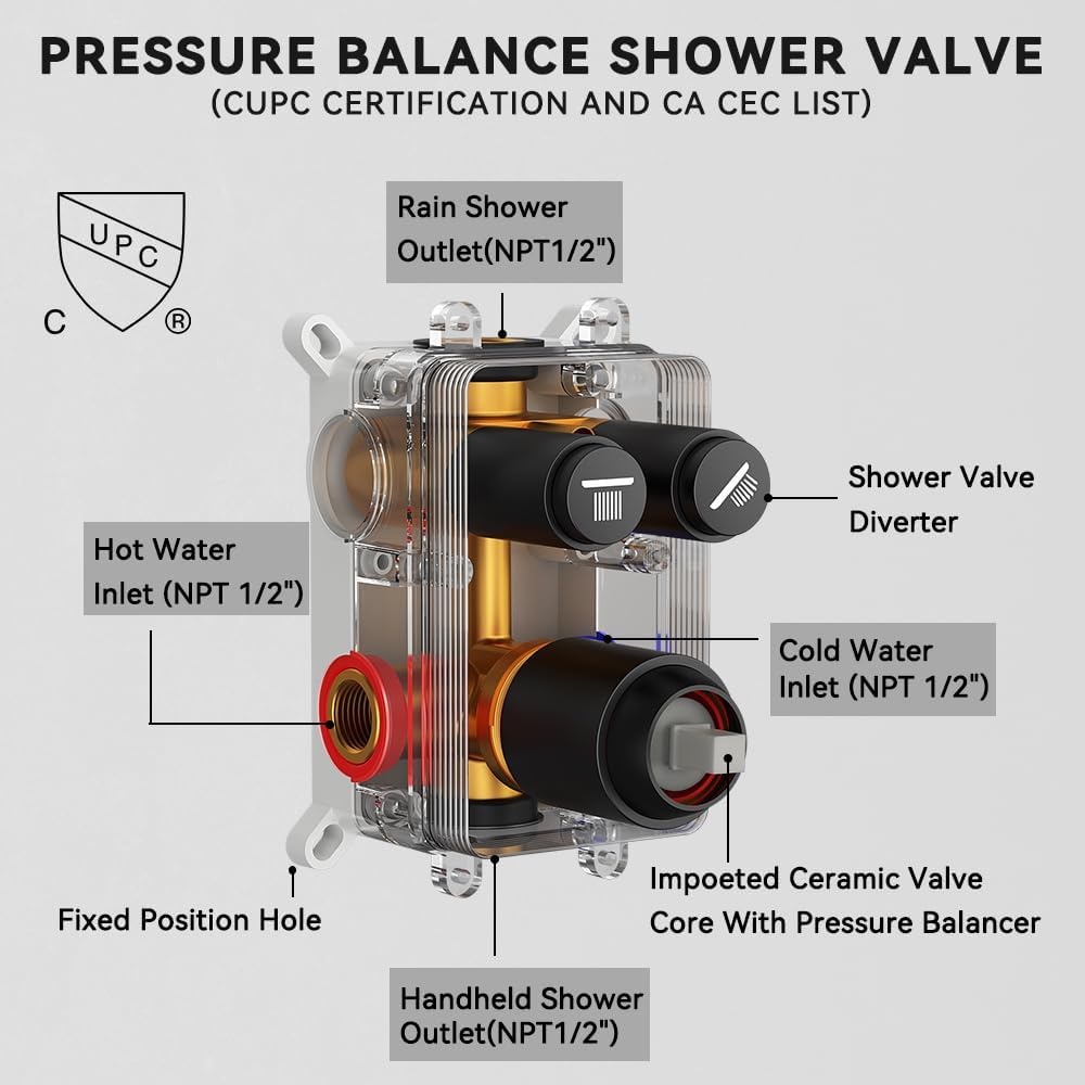 Shower Faucet Set Matte Black Shower System, STARBATH 10" Ceiling Mount Rain Showerhead and 6" Wall Mounted Rainfall Shower for Couples, On Off Button Valve Dual Head Shower Systems Complete