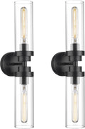 Emak 22 Inch Black Bathroom Light Fixtures Over Mirror, 2-Light Bathroom Vanity Light with Clear Glass Shade, 2 Pack Wall Sconce for Bathroom, Bedroom, Hallway, VL085-BKL-2-2PK