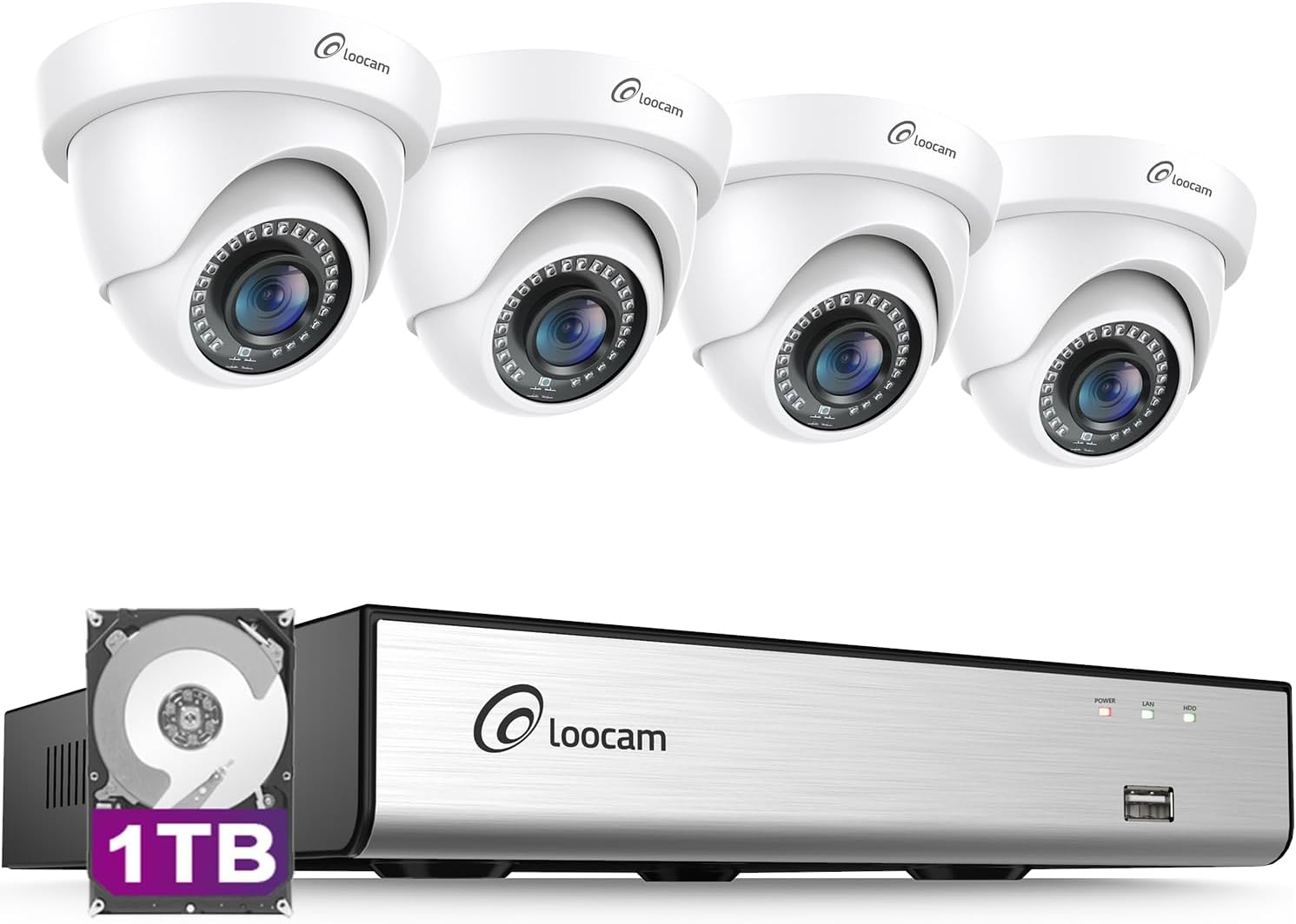Loocam Home Security Camera System Wired, AI Human/Vehicle Detection, 2MP HD 1920TVL Surveillance DVR Kits Dome Cameras Indoor Outdoor, H.265+ 8CH DVR & 1TB HDD, Smart Playback, Remote Access