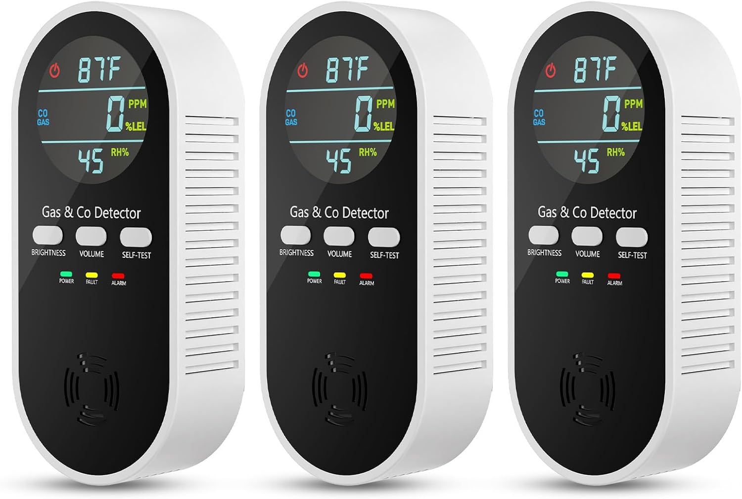 5-in-1 Natural Gas Leak Detector & Carbon Monoxide Detectors Plug in, Portable Carbon Monoxide Detector & Battery Backup with Brightness & Volume Adjustment for Home/RV/Travel/Camping (3 Packs)