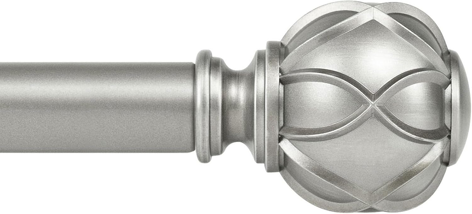 KAMANINA Curtain Rods for Windows 48 to 84 Inch, Antique Silver Heavy Duty Curtain Rod Adjustable, 7/8 Inch Single Decorative Drapery Rod 32 to 86 Inch(2.6-7.1Ft), Netted Texture End
