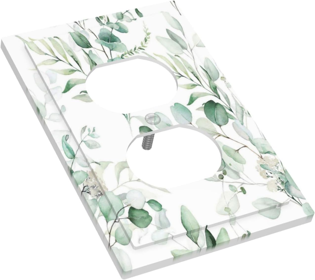 Boho Green Eucalyptus Leaf Floral Plants Flowers Outlet Covers 1 Gang Duplex Light Switch Cover Decorative Switch Plates Electrical Receptacle Faceplate Wall Plate for Bed Room Living Room Decor