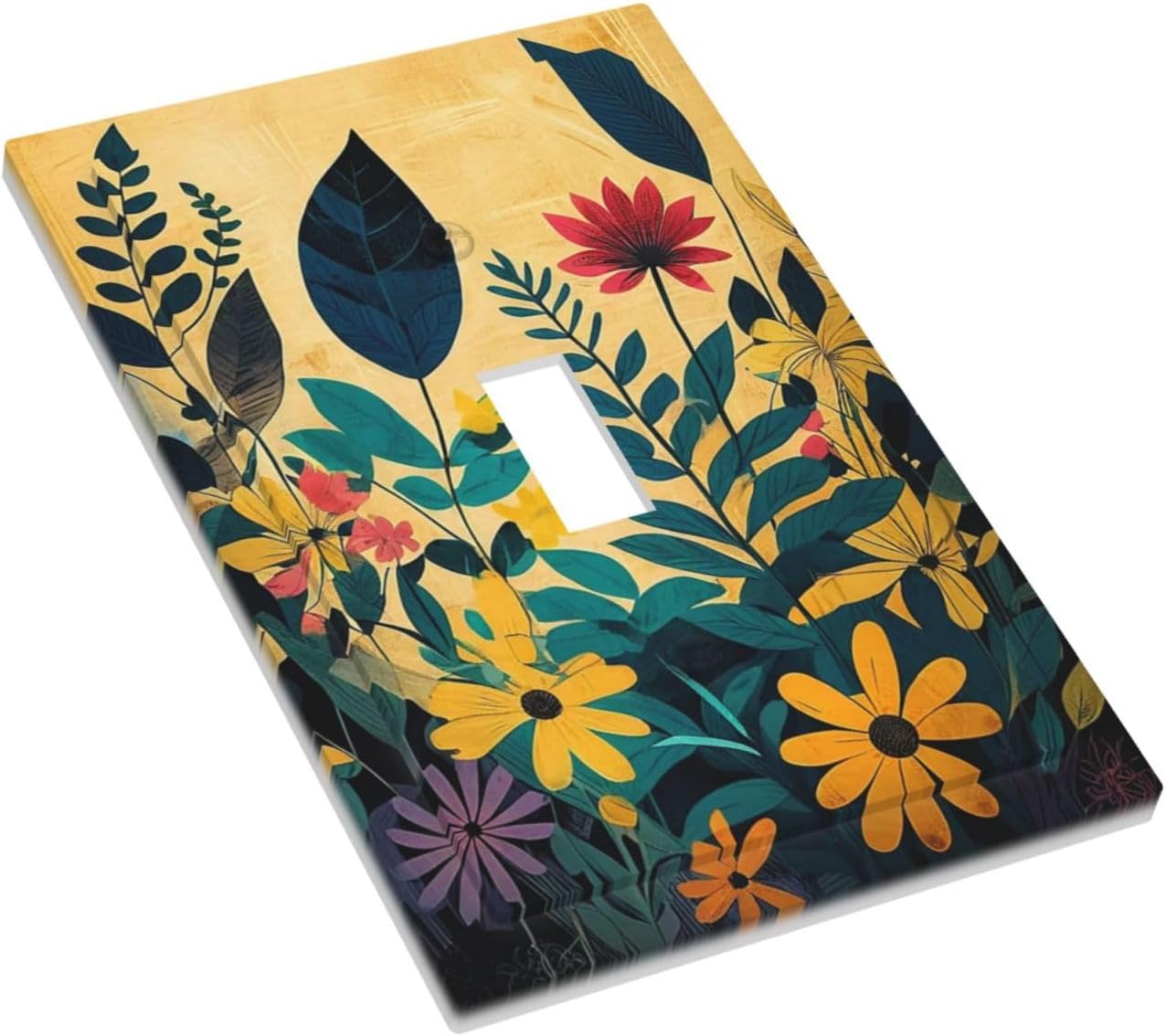 Abstract Minimalist Floral Botanical Boho Flower Single Toggle Light Switch Cover plate Outlet Cover Decorative Switchplate Wall Plates Electrical Panel Cover for Bathroom Living Room 5 X 3 IN