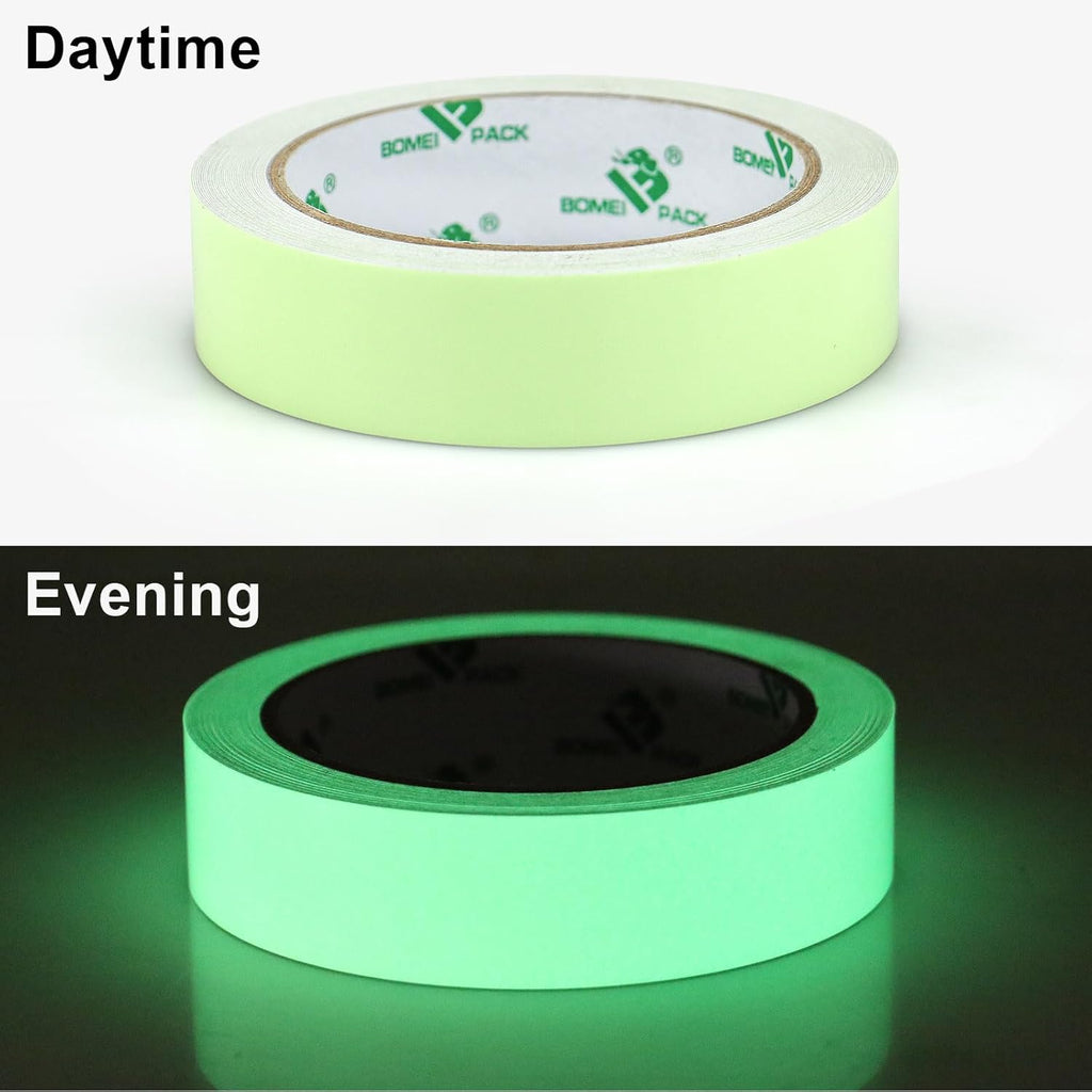 BOMEI PACK Glow in Dark Tape Fluorescent Luminous Tape 1 Pack 1in x 33ft-Bright,Rechargeable,Durable for Indoors and Outdoors Design of DIY Craft Pattern,Creative Decoration,Night time Decorations.