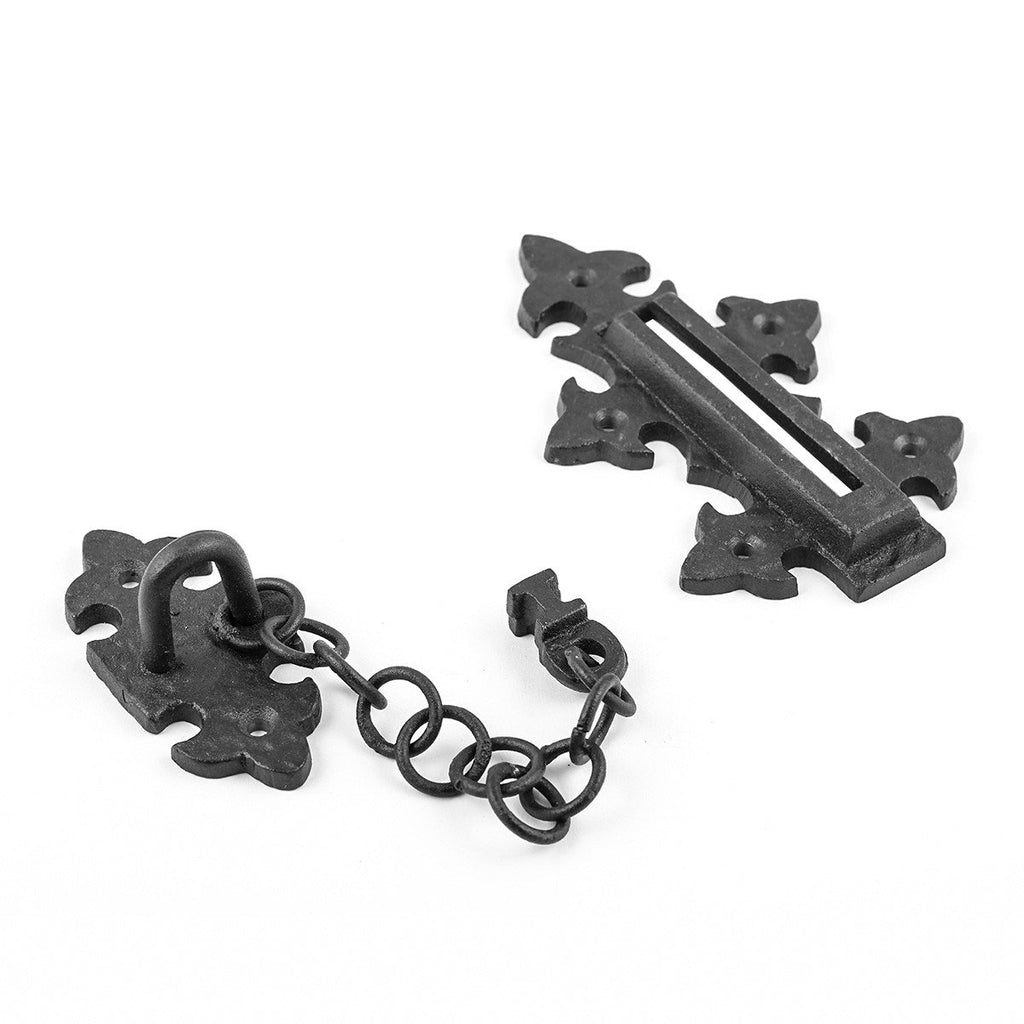 Renovators Supply Manufacturing Black Chain Door Latches Slide Latch Bolt 5" Long Wrought Iron Colonial Chain Type Door Guard Extra Security Rust Resistant Privacy Latches with Hardware Pack of 4