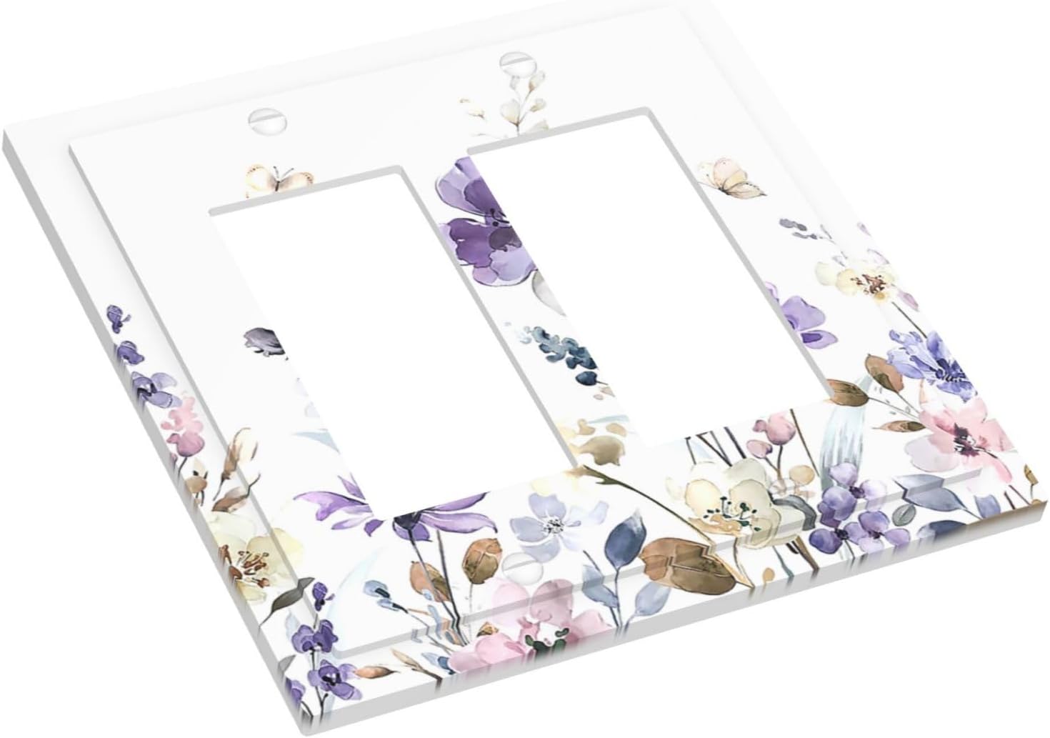 Decorative Outlet Covers Purple Floral Lilac Watercolor Flower Leaves Butterfly Wildflower 2 Gang Double GFCI Rocker Electrical Wall Panels Light Switch Cover Plate for Bedroom Home Decor