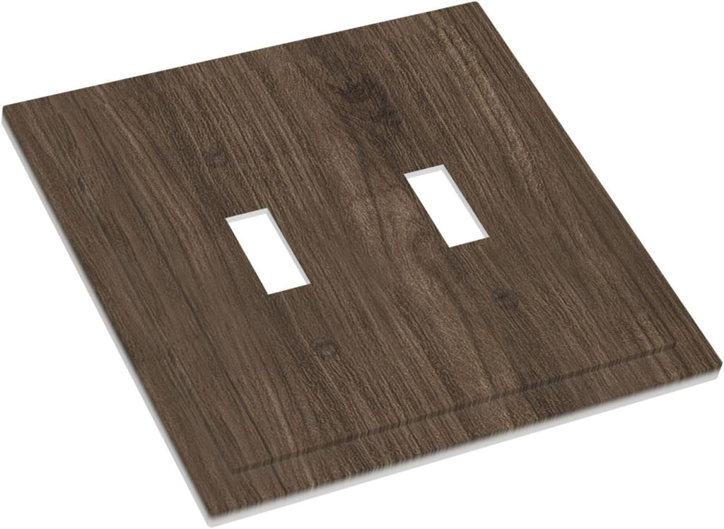 Decorative Switch Plate Covers Rustic Walnut Wood Grain 2 Gang Double Toggle Light Switch Cover Plate Electrical Wall Plate Outlet Cover for Farmhouse Cabin Decor