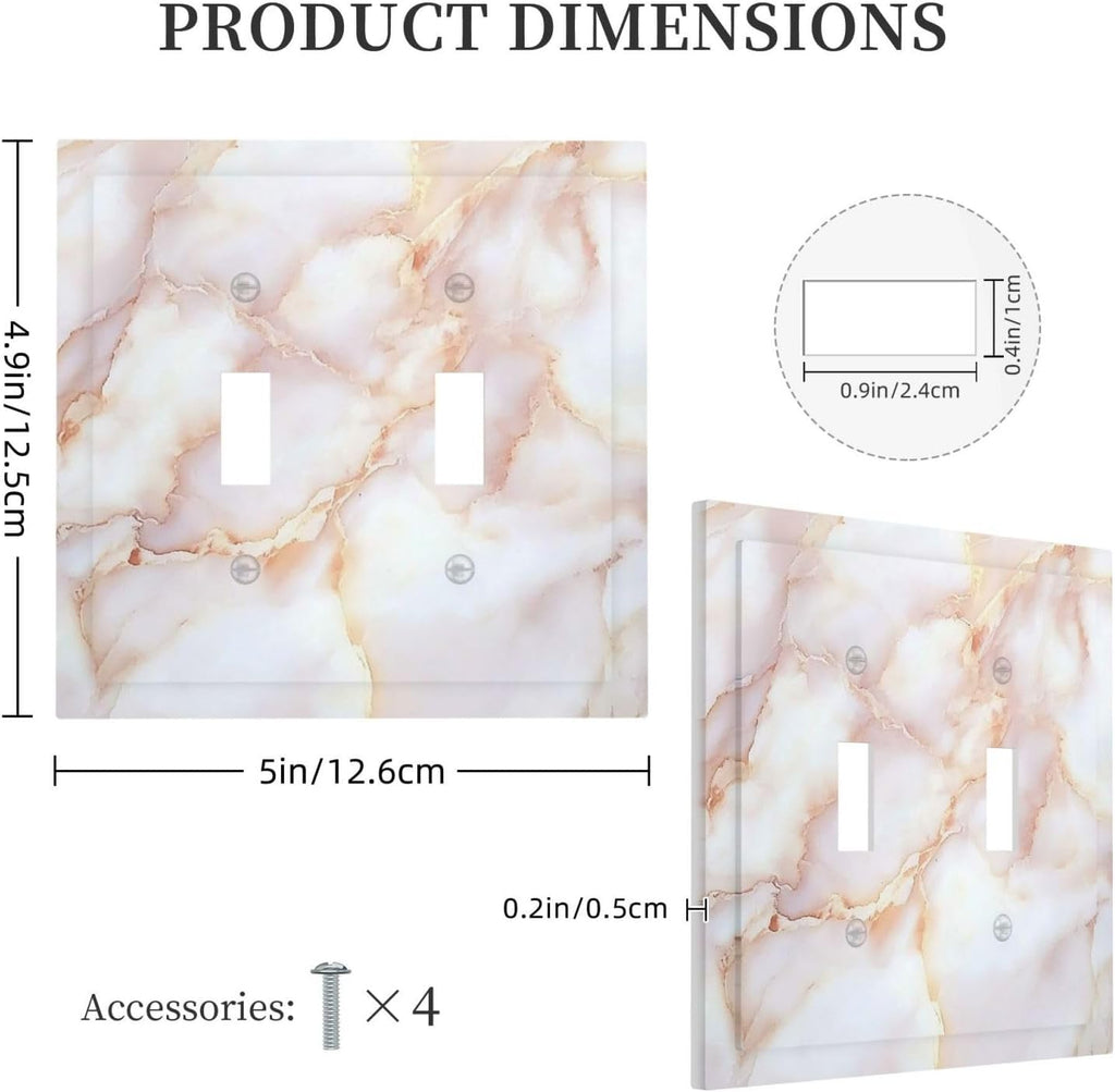 Decorative Switch Plates Pink Jade Marble Granite 2 Gang Double Toggle Outlet Light Switch Cover Wall Plate Electrical Faceplate For Bathroom Kitchen Decor