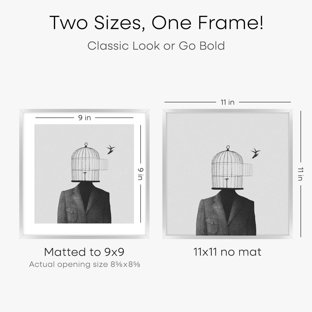 Homeforia 11x11 Picture Frame Silver, High End Metal 11 by 11 Square Frames with Mat 9 x 9 Photo, 11x11 Thin Poster Frame Matted to 9x9 inch Art, Wall Hanging Frame, Tempered Glass, Wall Kit, Set of 3