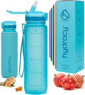 Hydracy Water Bottle with Time Marker -Large BPA Free Water Bottle & No Sweat Sleeve -Leak Proof Gym Bottle with Fruit Infuser Strainer & Times to Drink -Ideal for Fitness Sports & Outdoors