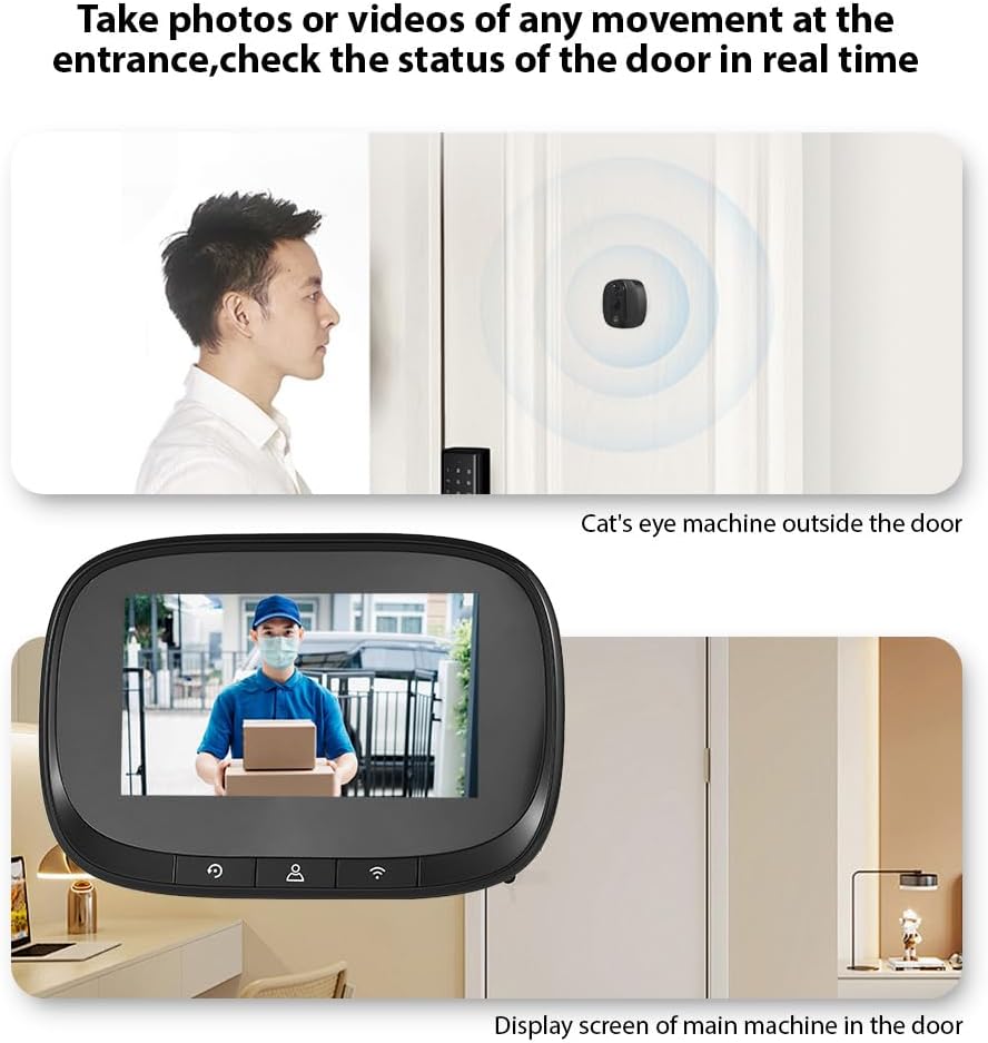 Smart Video Doorbell Camera, WiFi Door Peephole Camera with 4.3in Display Monitor, Tuya APP Wireless Digital Door Viewer, Integrated Doorbell and Night Vision, Rechargeable 3500Ah Battery