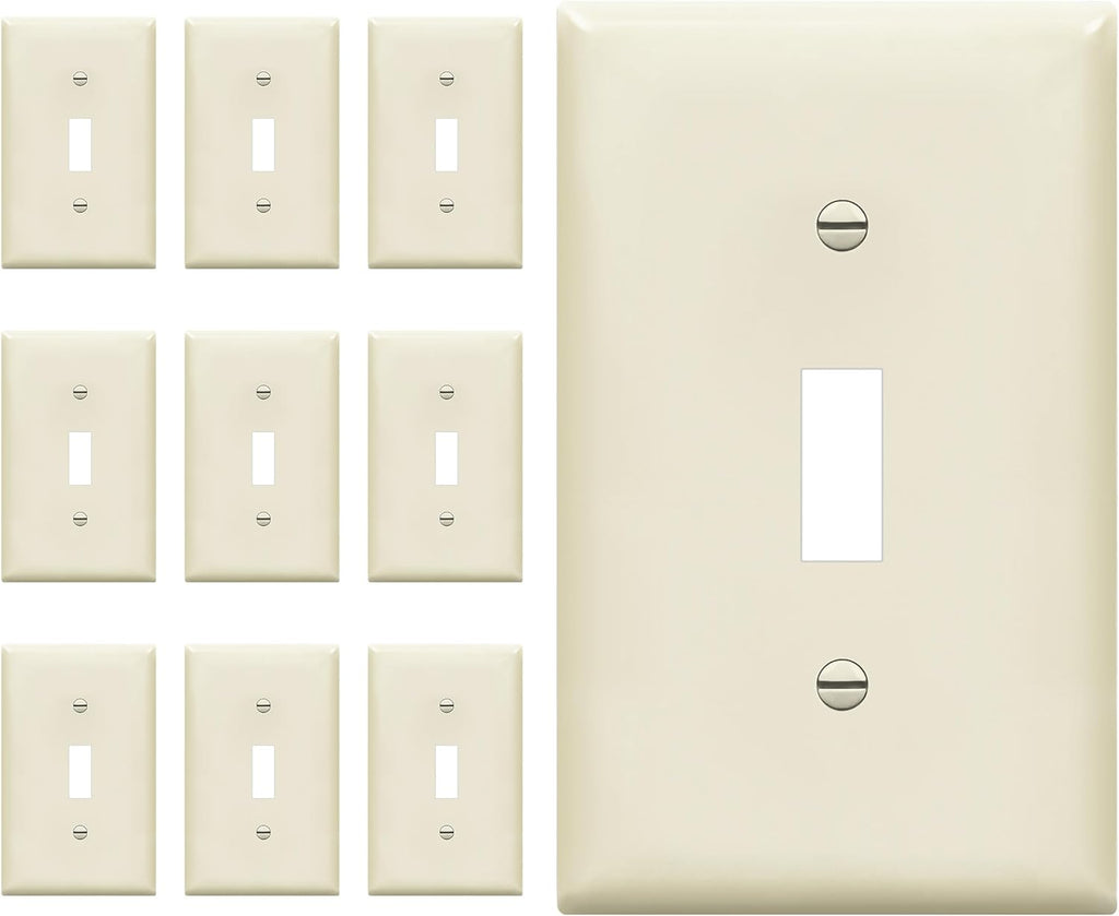 ENERLITES Toggle Light Switch Wall Plate, Standard Size 1-Gang 4.50" x 2.76", Unbreakable Polycarbonate Thermoplastic, UL Listed, 8811-LA-10PCS, Light Almond, 10 pack