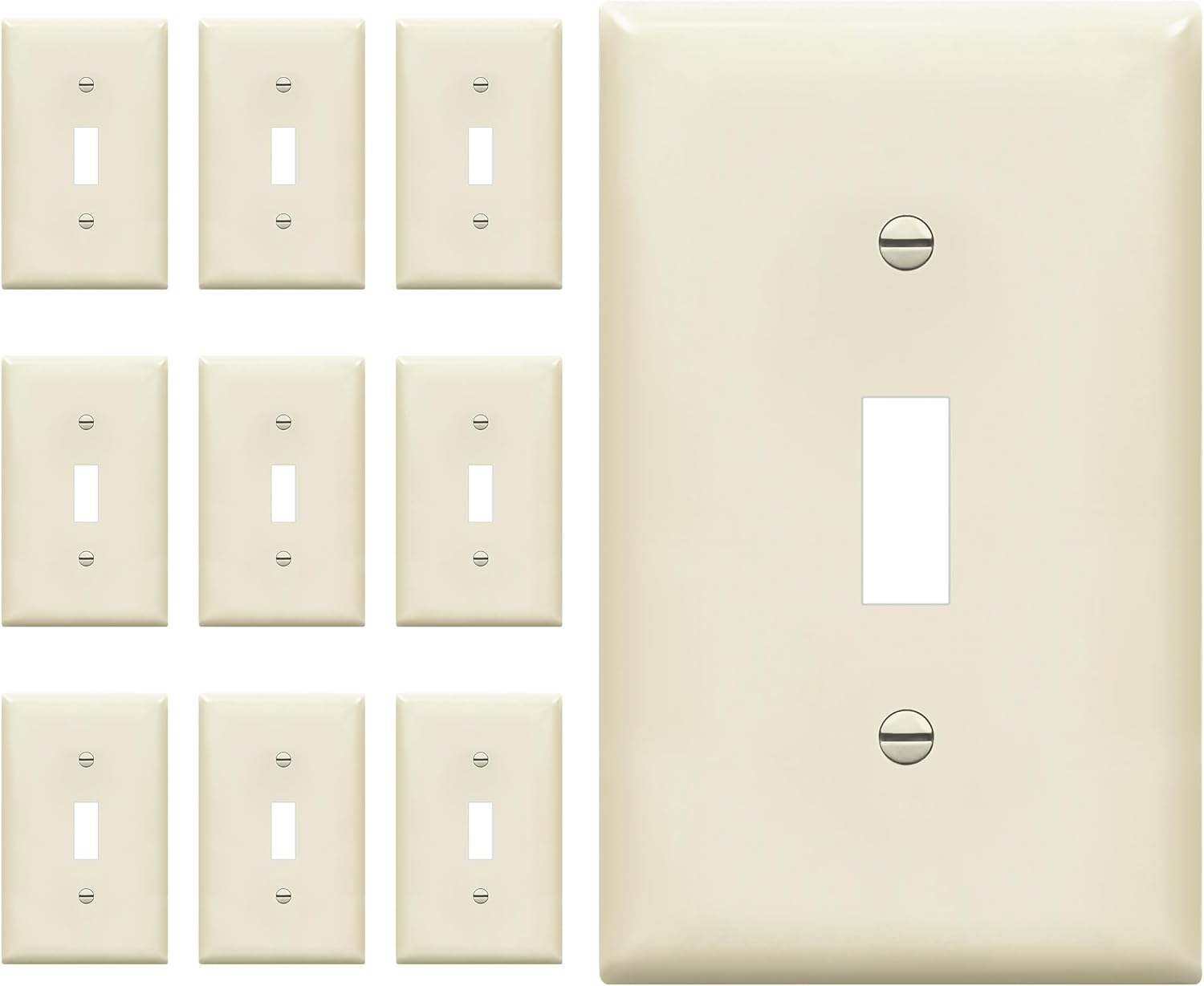 ENERLITES Toggle Light Switch Wall Plate, Standard Size 1-Gang 4.50" x 2.76", Unbreakable Polycarbonate Thermoplastic, UL Listed, 8811-LA-10PCS, Light Almond, 10 pack
