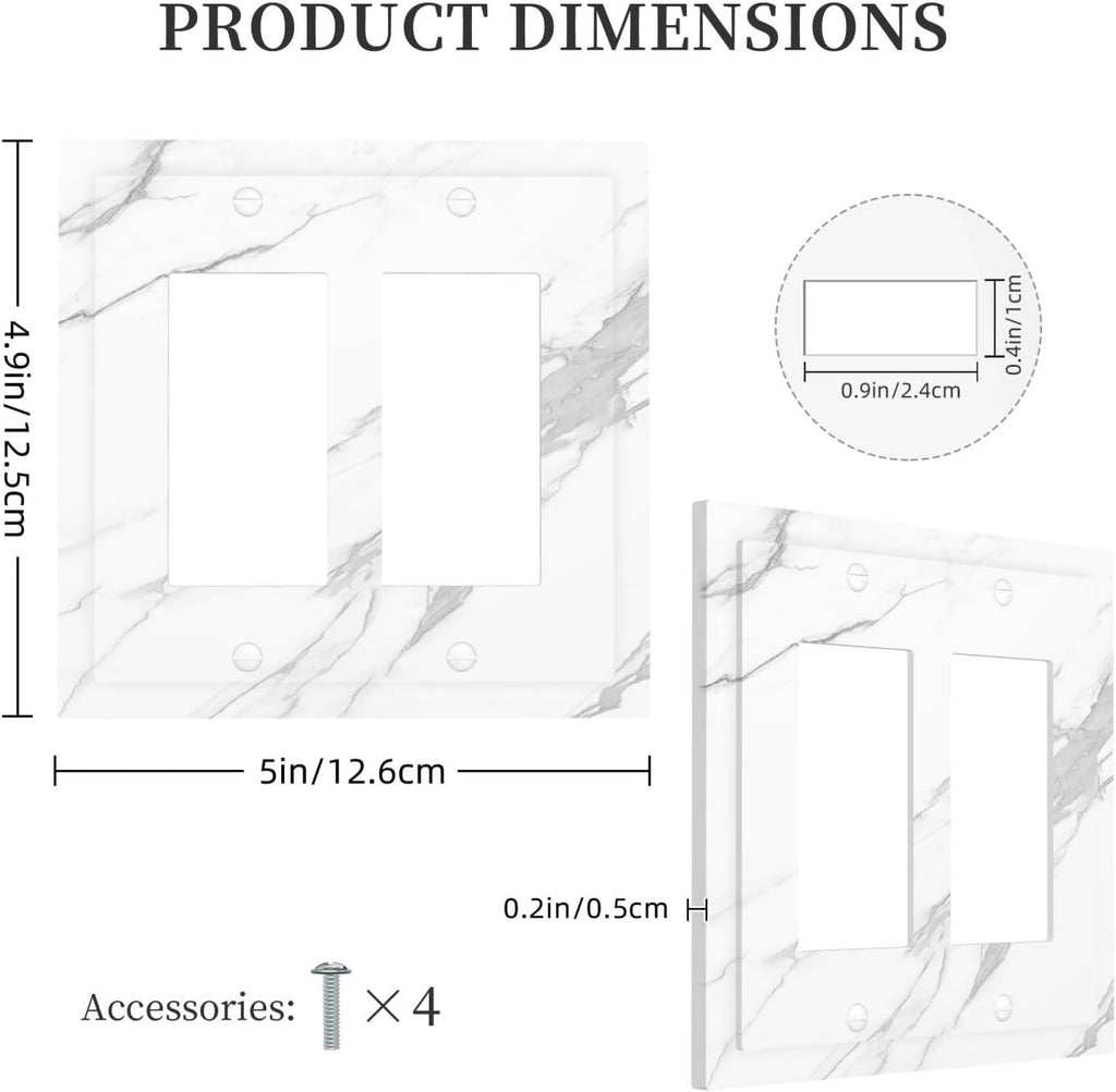 Decorative Outlet Covers Modern White Gray Marble 2 Gang Double GFCI Rocker Electrical Wall Panels Light Switch Cover Plate for living Room Bathroom Decor