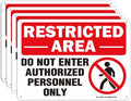 Restricted Area Do Not Enter Authorized Personnel Only Sign - 4 Pack - 10 x 7 Inches Rust Free .040 Aluminum - UV Protected, Waterproof, Weatherproof and Fade Resistant - 4 Pre-drilled Holes