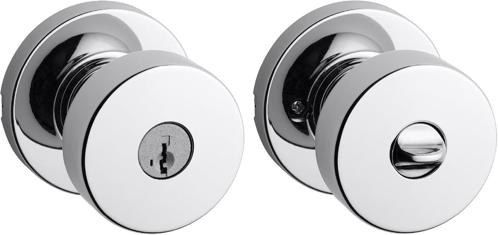 Kwikset Pismo Entry Door Knob with Lock and Key, Secure Keyed Handle Exterior Doorknob, Front Entrance and Bedroom, Polished Chrome, Pick Resistant SmartKey Rekey Security