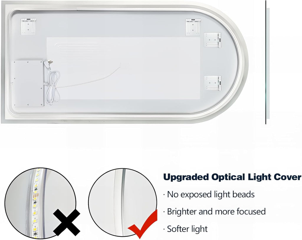 Niccy Arched LED Mirror for Bathroom, 48x24 Vanity Mirror with Light Frameless Bathroom Mirror, Smart Lighted Frontlit Mirrors with Memory Function for Bathroom Bedroom Beauty Hair Salon
