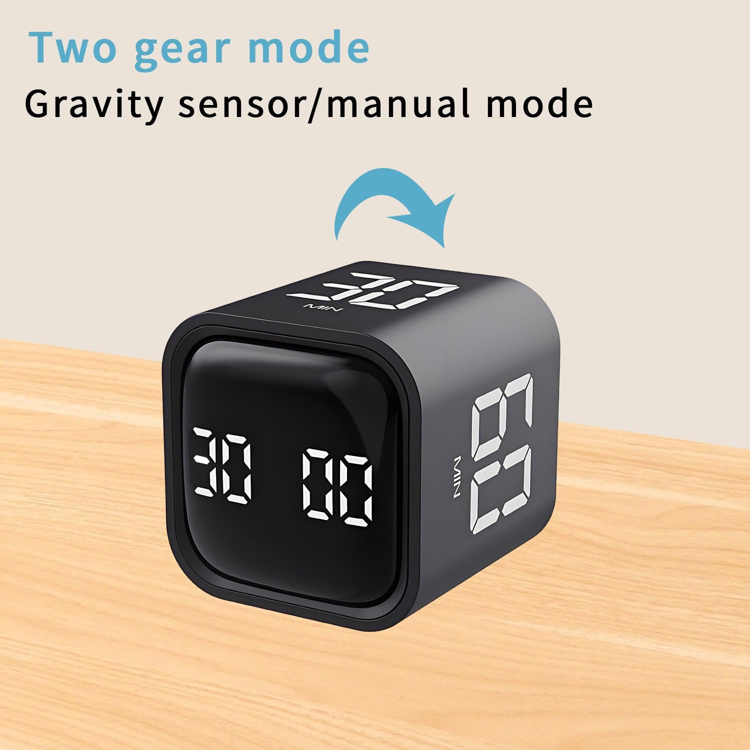 Pomodoro Timer, Cube Productivity Timer with Adjustable Sound and Vibration Alert, Ideal for Work, Office, ADHD, Study, and Tasks - 5/10/30/60 Minutes & Custom Countdown - Black