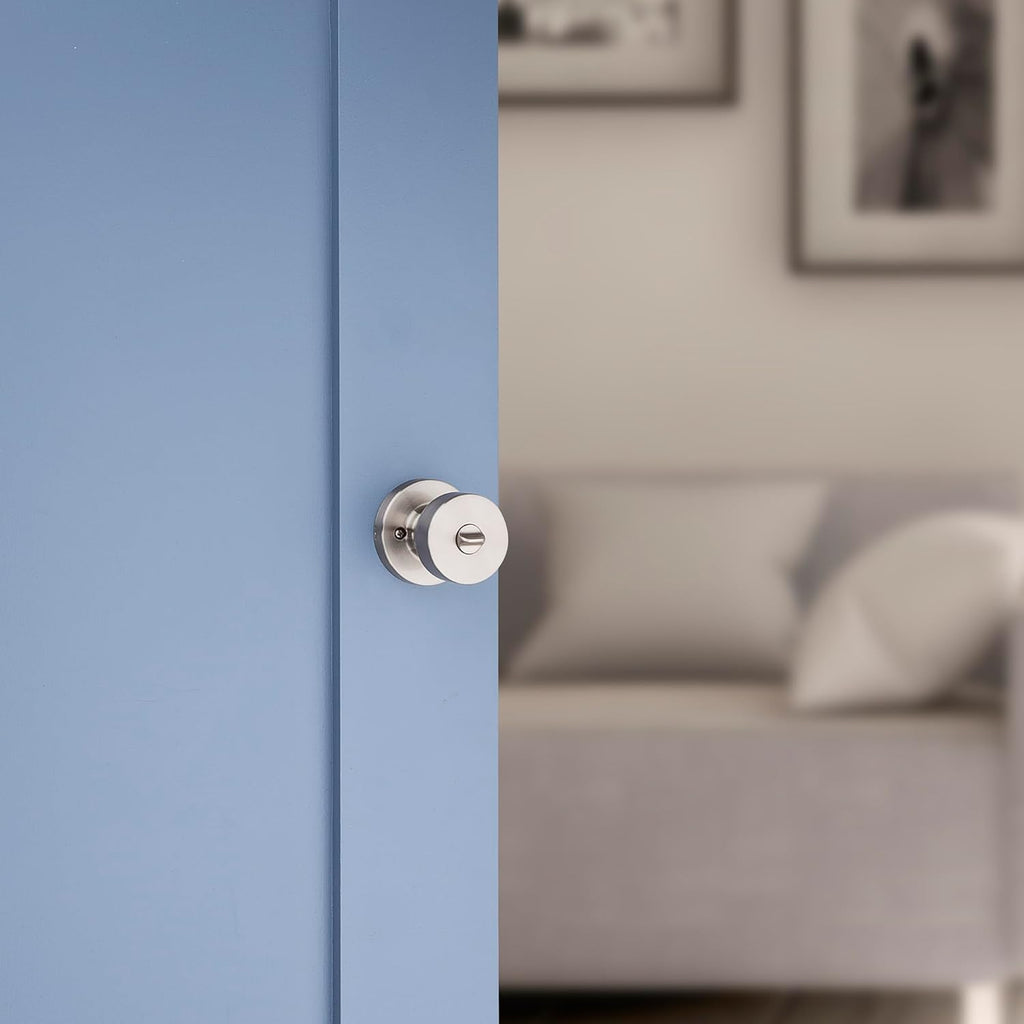 Kwikset Pismo Door Knob Set, 10 Pack with 5 Non-Locking Passage and 5 Locking Keyless Privacy Handles, with Round Rose, Featuring Microban Protection in Satin Nickel