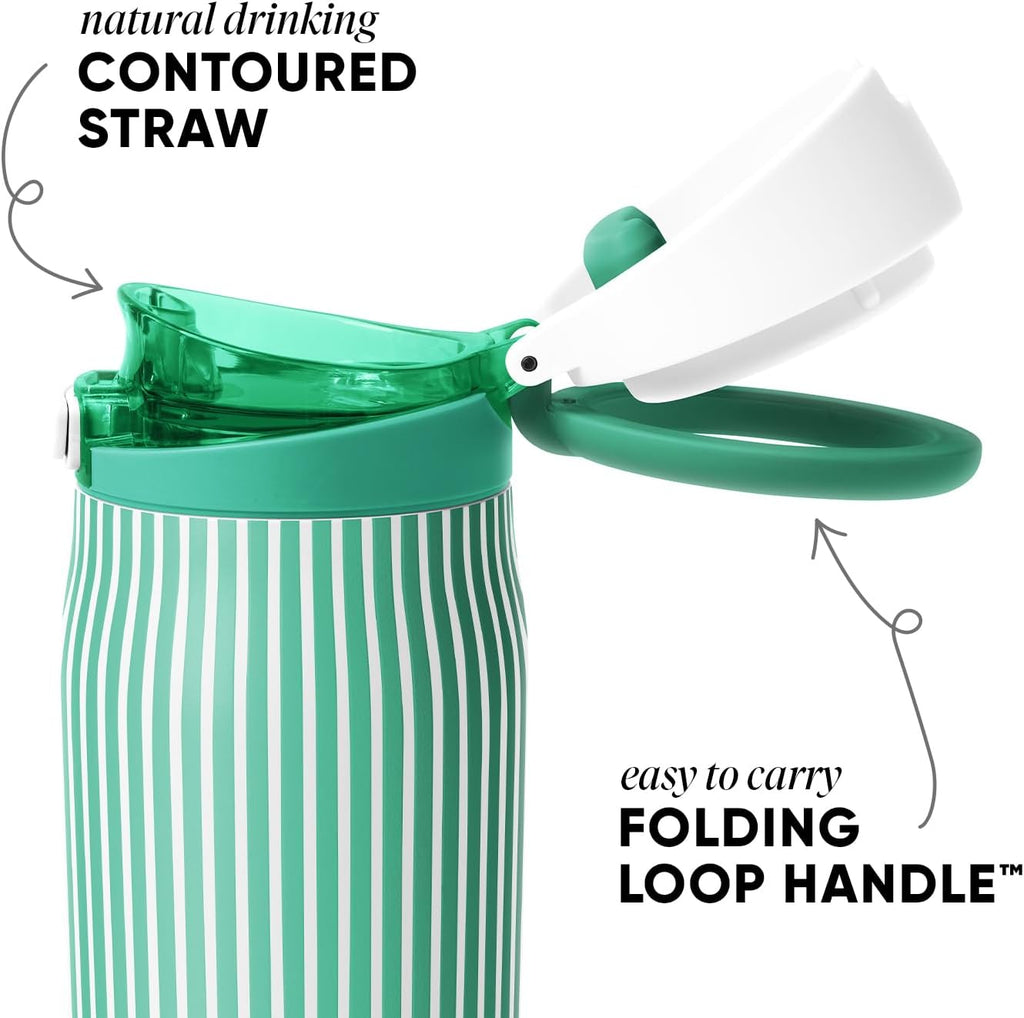 Simple Modern Mesa Loop Water Bottle with Covered Straw and Handle | 30oz Cup Holder Friendly Insulated Stainless Steel Bottles for Travel, Sports and School | Spearmint Stripes