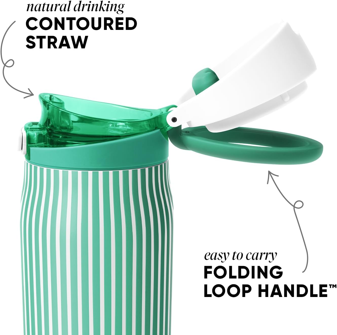 Simple Modern Mesa Loop Water Bottle with Covered Straw and Handle | 30oz Cup Holder Friendly Insulated Stainless Steel Bottles for Travel, Sports and School | Spearmint Stripes