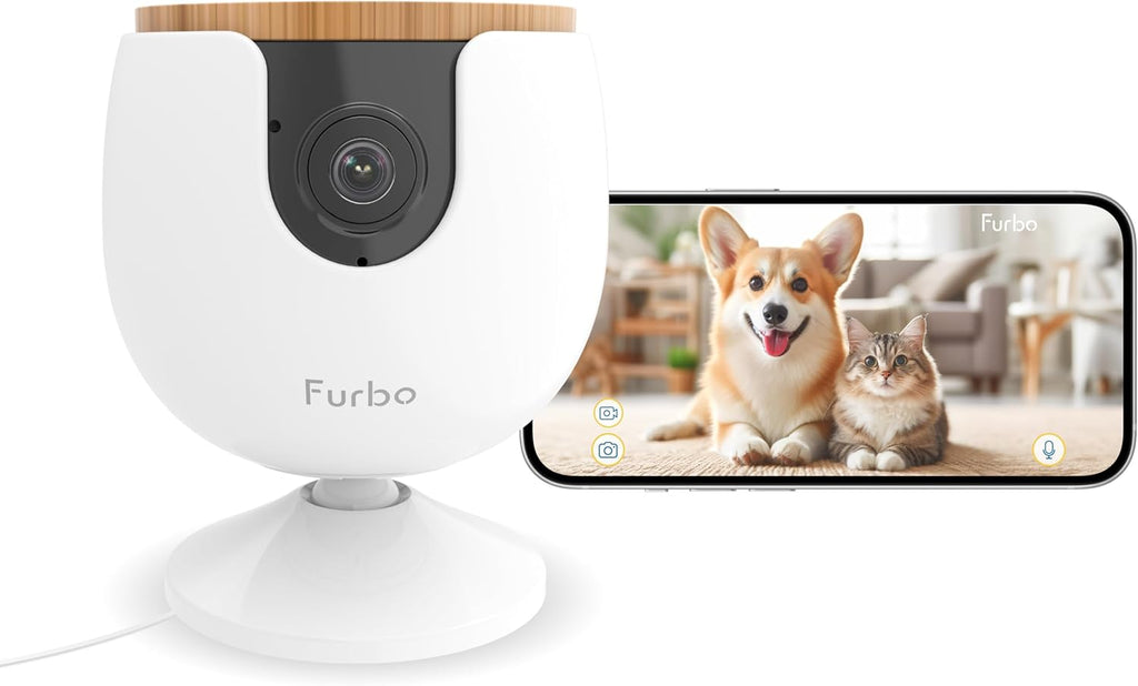 Furbo Mini Pet Camera: Security Cam w/Barking/Meowing Alerts, Cat or Dog Tracking w/Phone App, Smart Home Indoor Monitoring, 2-Way Speaker. No Subscription Needed. Standard See, Talk & Toss Features