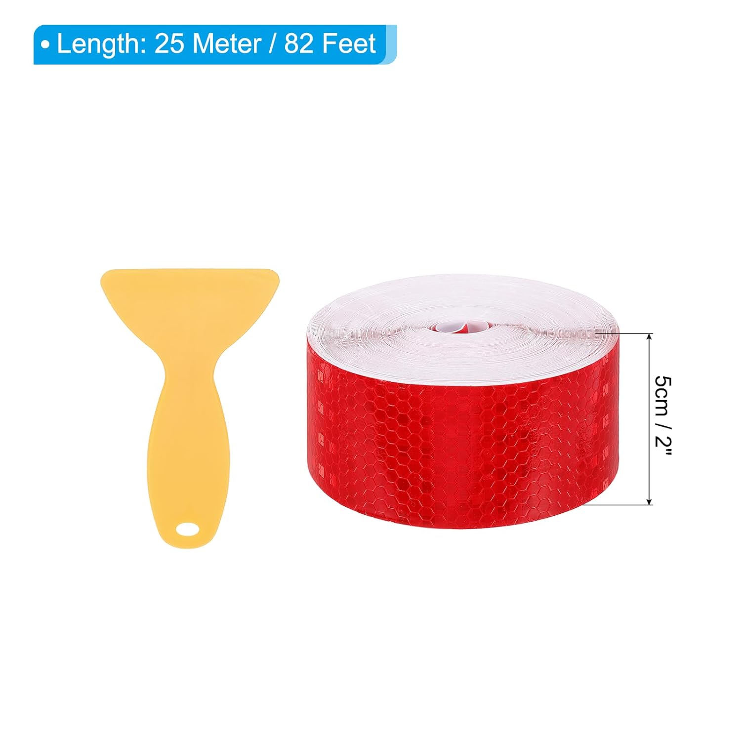 PATIKIL 2 Inch x 82 ft Reflective Tape, 1 Roll Waterproof Self Adhesive High Visibility Caution Warning Safety Tape Reflector with Scraper for Trucks Trailers Cars, Red