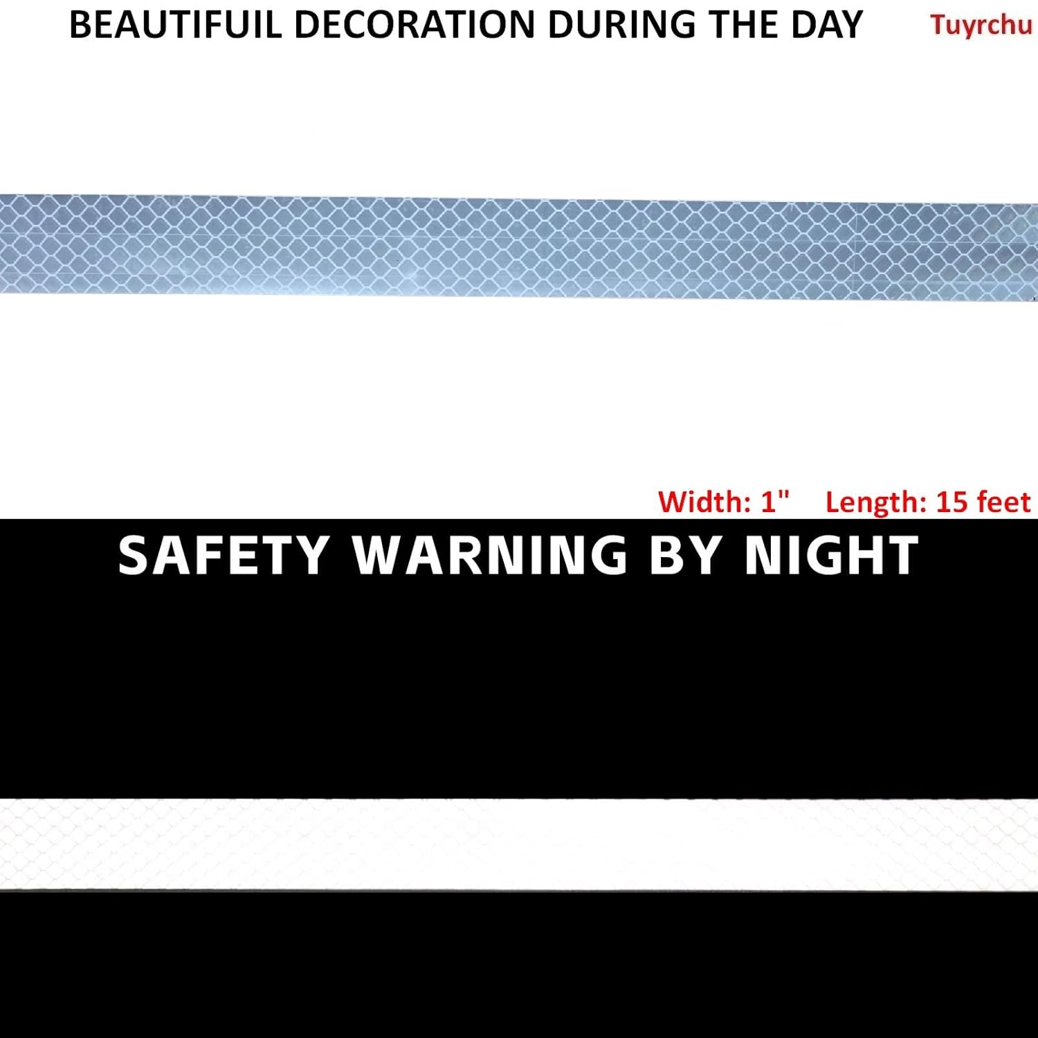 Non Fading White Reflective Tape Outdoor Waterproof 1 inch, High Visibility Warning Industrial Marking Tape,Safety Stickers (15 feet)