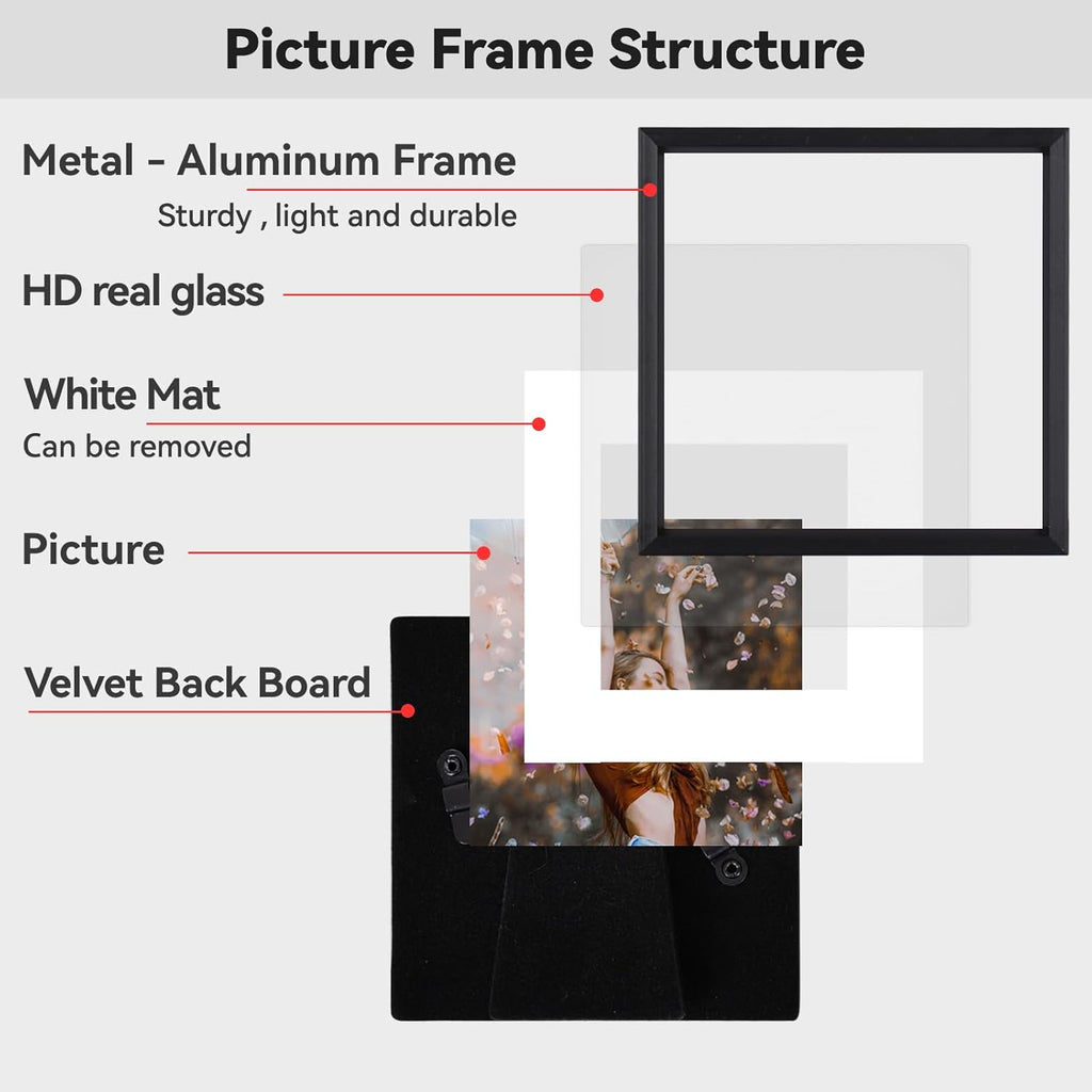 5x5 Picture Frame, Black Metal Photo Frames with HD Glass, Fits 4x4 with Mat or 5 x 5 without Mat, Display for Wall and Table, 3 Pack