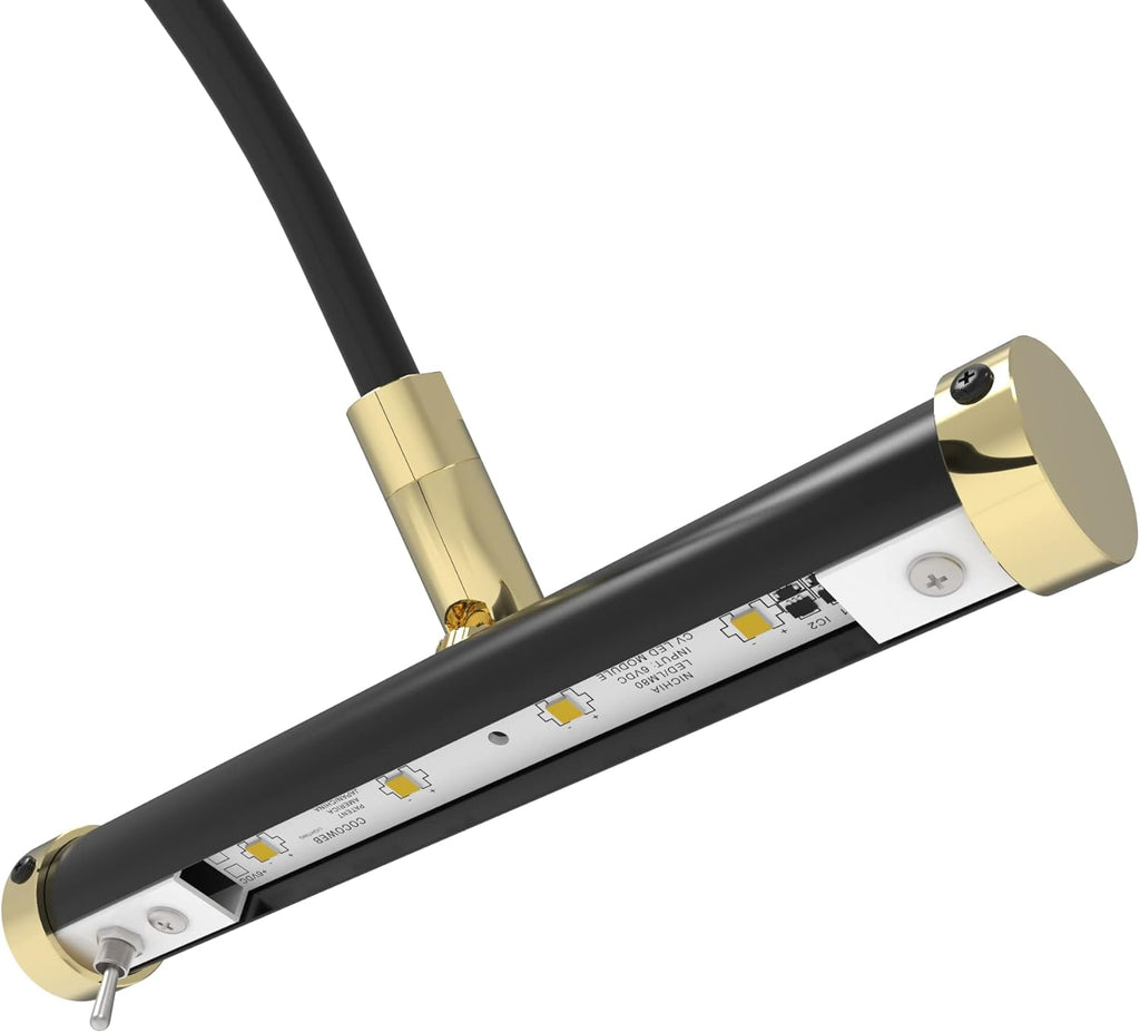 Cocoweb 6 Inch Tru-Slim Black and Brass Picture Light - LED, 2700K, Adjustable Arm, Plug-in, Toggle Switch, Sleek and Compact Design