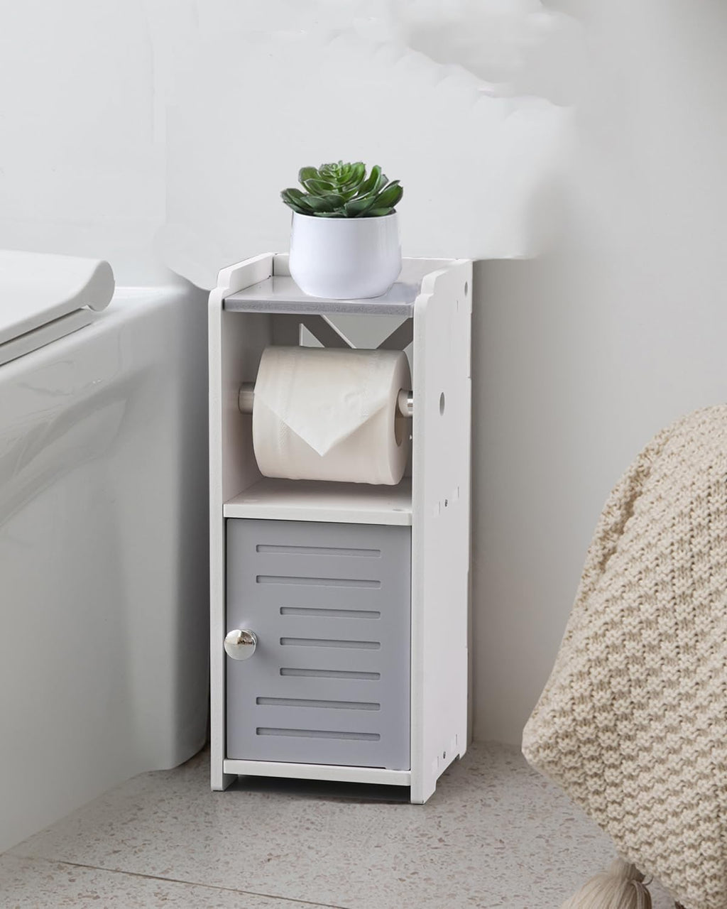 AOJEZOR Toilet Paper Holder Stand: PVC Bathroom Cabinet Storage for Apartment Dwellers - Bathroom Storage - Light Grey