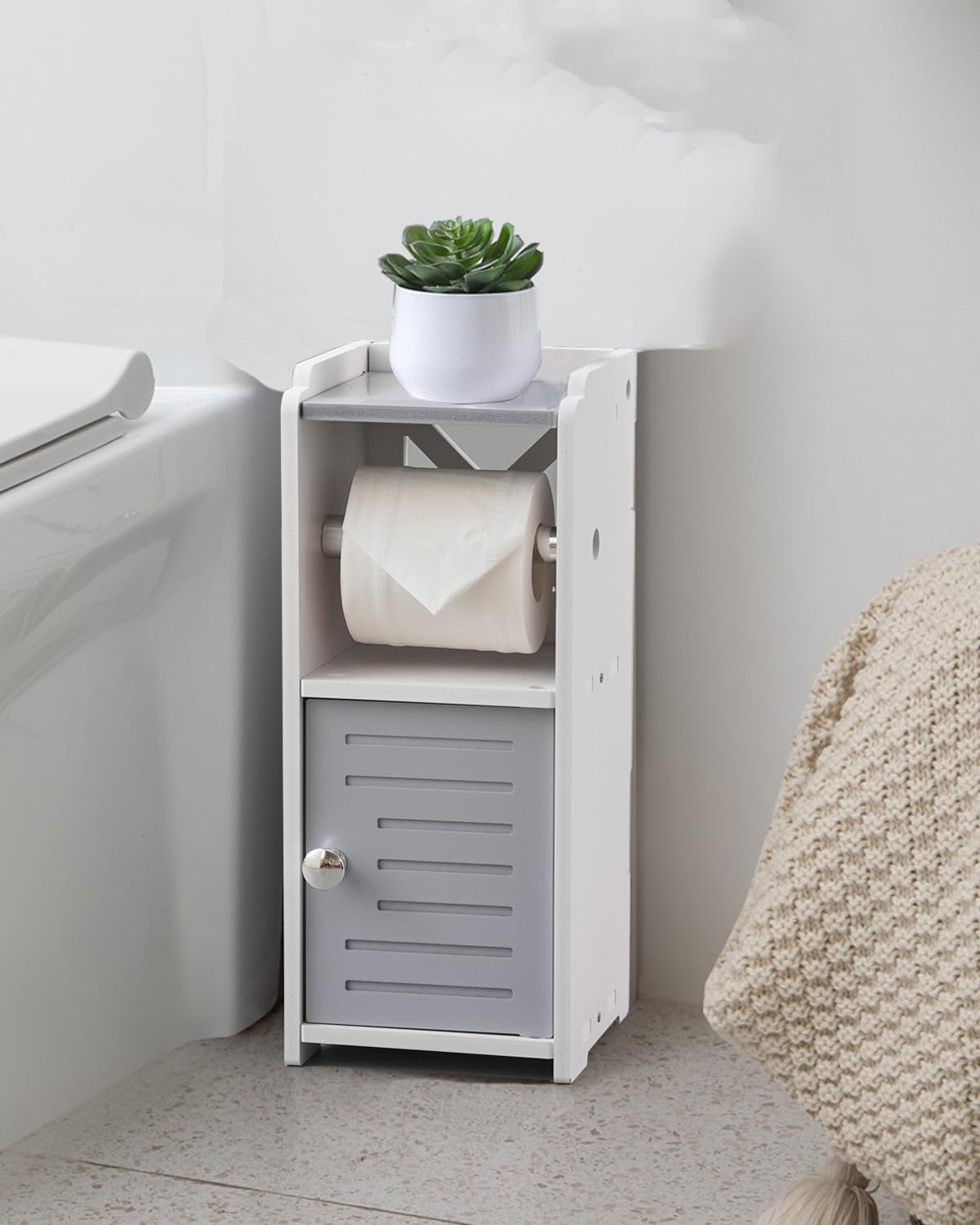 AOJEZOR Toilet Paper Holder Stand: PVC Bathroom Cabinet Storage for Apartment Dwellers - Bathroom Storage - Light Grey
