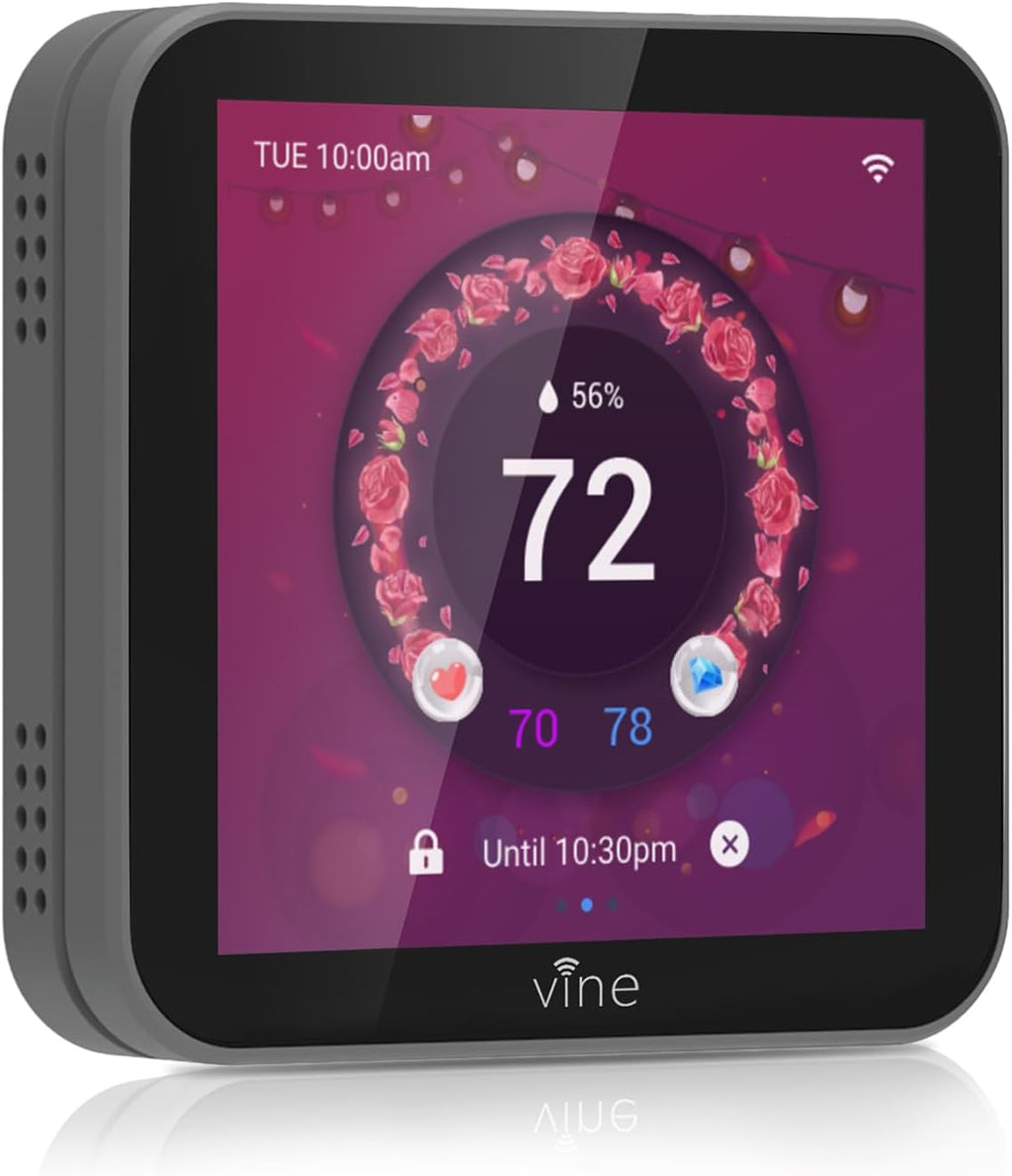vine Programmable Thermostat for House with 4.0" Touch Screen, WiFi Smart Home Thermostat for AC and Heating, App/Voice Control, Valentine's Day Decorations, C-Wire Required, Grey