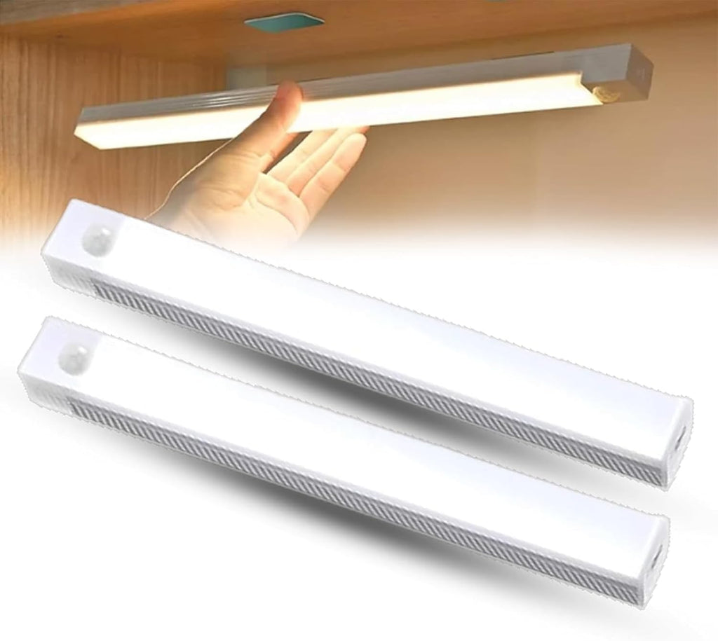 Punch-Free Smart Sensor Magnetic Rechargeable LED Lights, Motion Sensor Light Indoor for Stairs, Wardrobe, Cabinet (2PCS White Light,30cm/11.81in)