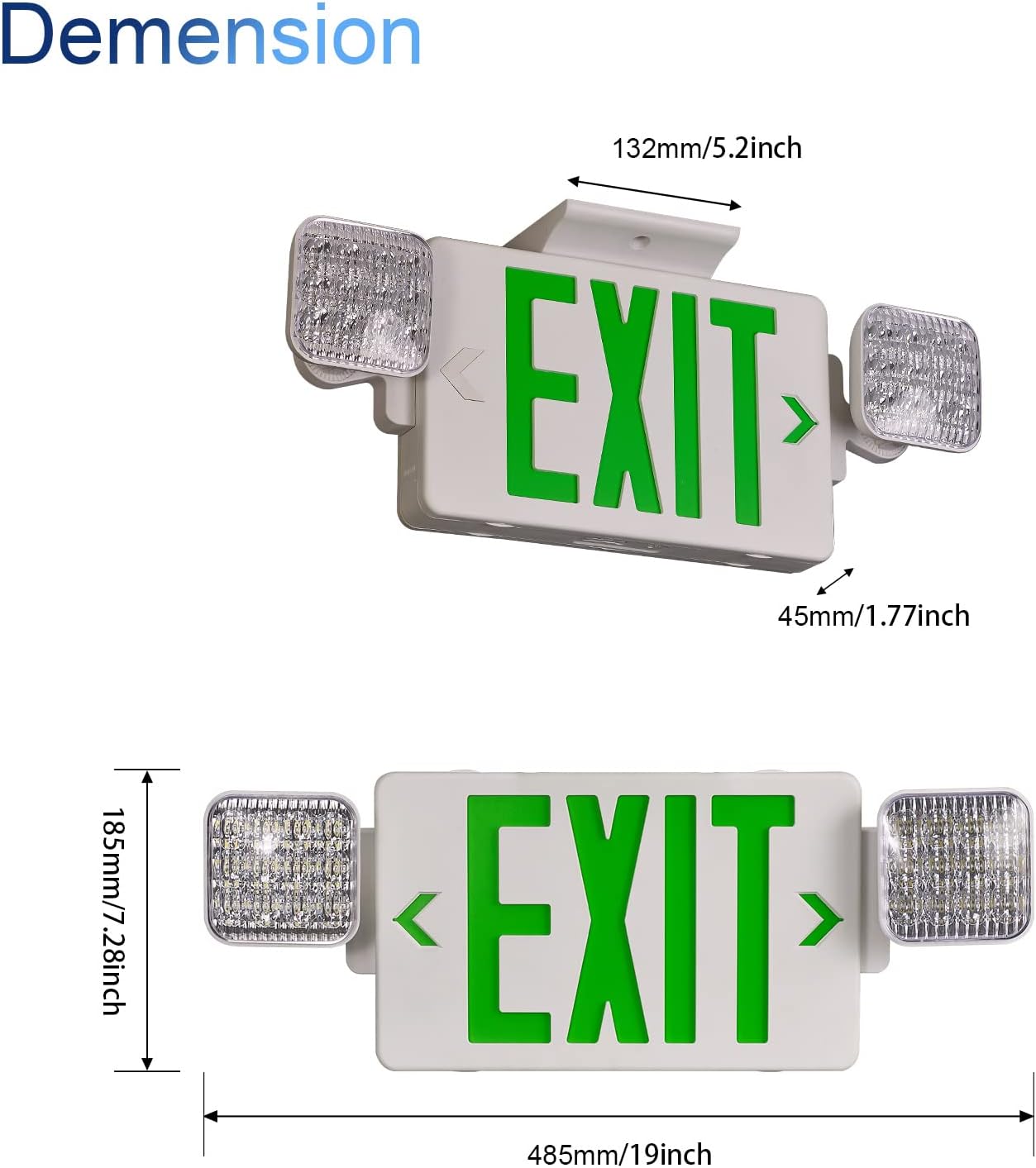 TANLUX Green Exit Sign with Emergency Lights, LED Exit Light - Battery Backup, UL Listed, AC 120/277V - Corded Commercial Emergency Light Combo