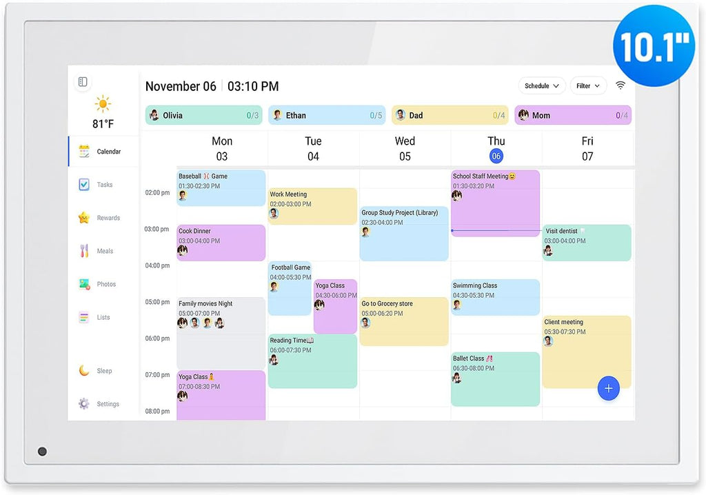 Digital Calendar, 10.1 Inch Smart Electronic Desk Calendar & Chore Chart, Touchscreen Interactive Display for Family Schedules with Meal Planner & Picture Frame & Lists