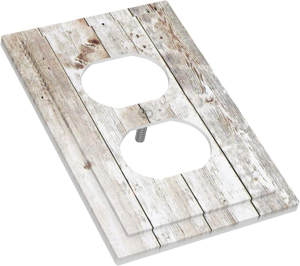 Vintage Light Wood Retro Rustic White Gray Oak Print Outlet Covers 1 Gang Duplex Light Switch Cover Decorative Switch Plates Electrical Receptacle Faceplate Wall Plate for Farmhouse Home Decor
