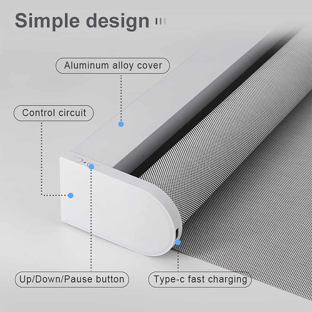 Motorized Roller Shade with Remote Control, 100% Blackout, Smart Blind for Windows, Compatible with Alexa and Google Home, Rechargeable Battery