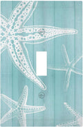 Decorative Light Switch Cover Plate Starfish Teal Wood Board Nautical 1 Gang Single Toggle Wall Plates for Electrical Outlets Outlet Covers Switch Plate Covers Faceplate for Bedroom Home Decor