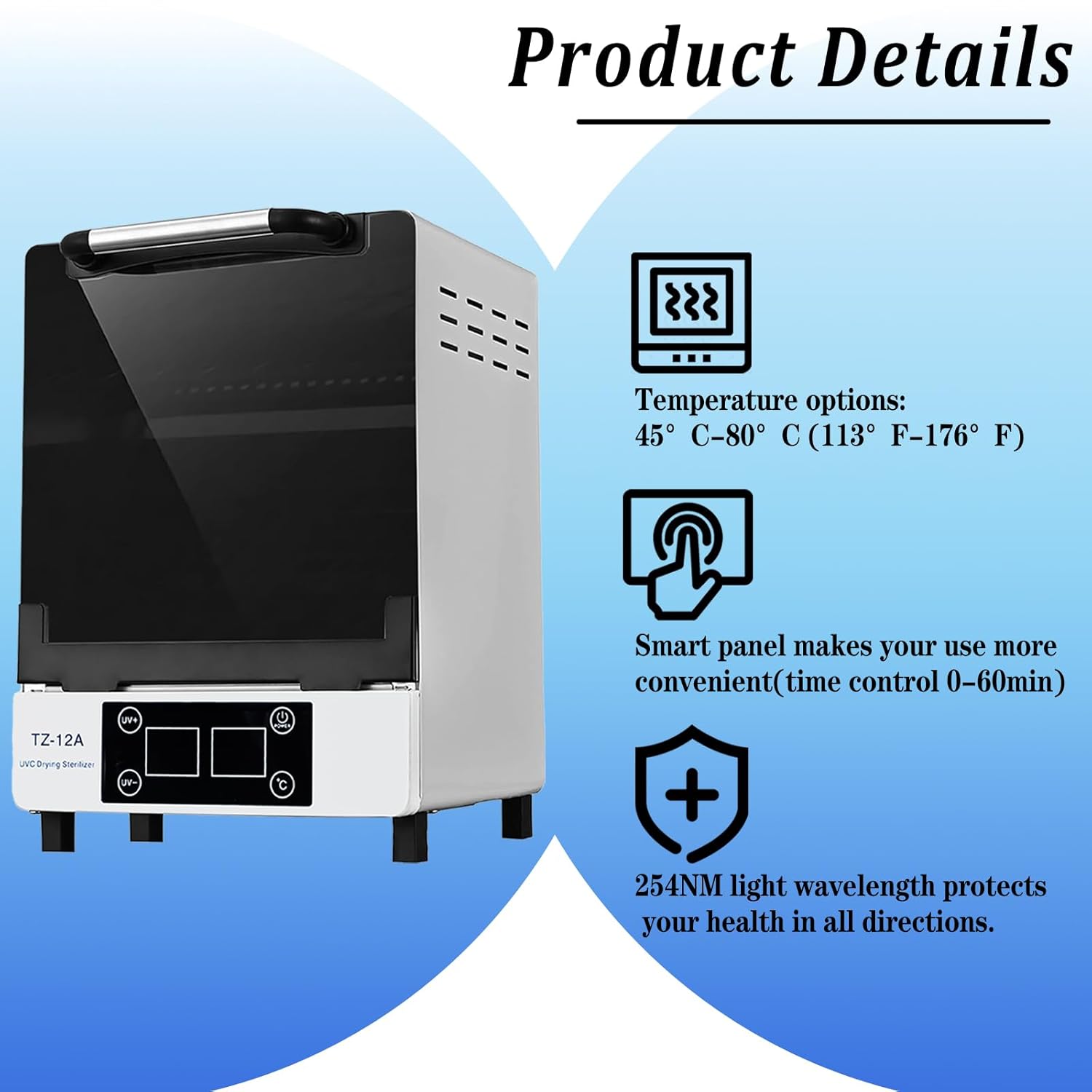 Nail Tool cleaning cabinet, Large capacity Stainless Steel cleaning, with Drying Function, Temperature and Timer Control, up to 60 Minutes, 110V Power Supply