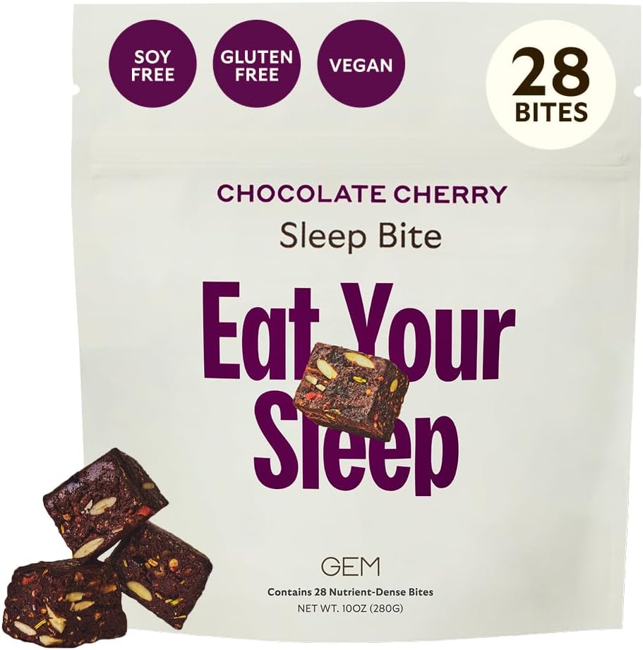 GEM Sleep Aid, Nighttime Bite, Melatonin Free, L-Theanine, Magnesium, Valerian Root Extract | Vegan and Gluten Free | Earthy Chocolate Cherry (28 Pack)