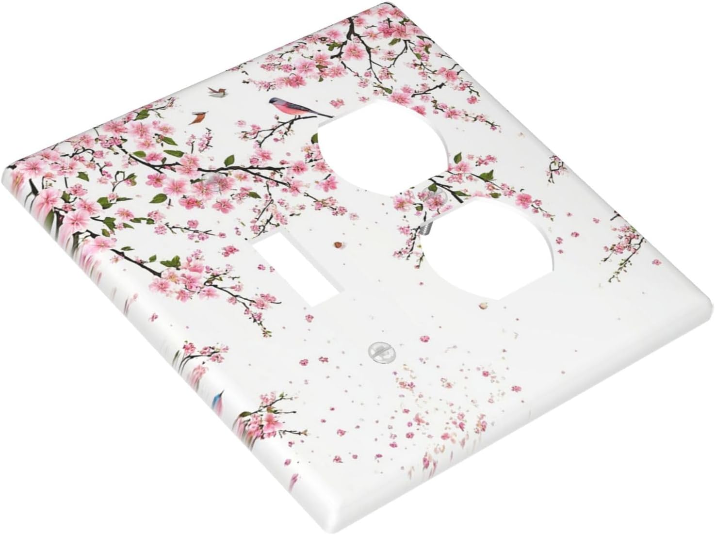 Decorative Outlet Covers Rustic Plum Blossom Pink Flowers 2 Gang Wall Plate Single Toggle Duplex Light Switch Cover Switch Plate Covers Faceplate for Home Bedroom Decor