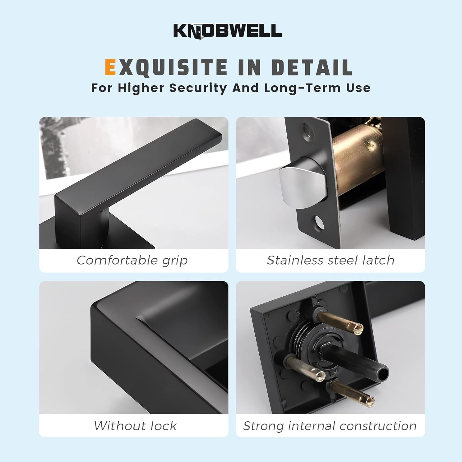 KNOBWELL Black Door Handles 20 Pack, Interior Door Knobs Passage, Modern Door Handle Closet Hallway Square Door Levers Reversible for Left and Right