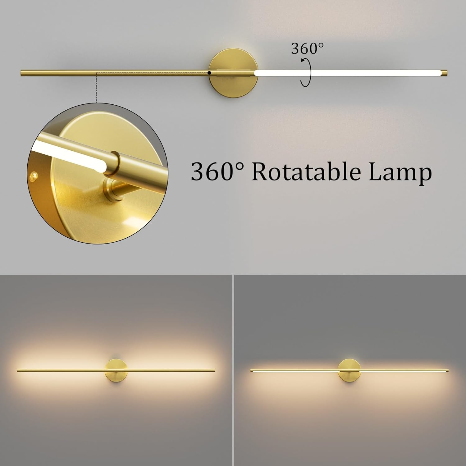 40In Modern Gold Bathroom Sconce Vanity Light Over Mirror Hardwired 3000K Bathroom Light Fixture 360° Rotatable for Bedroom Living Room