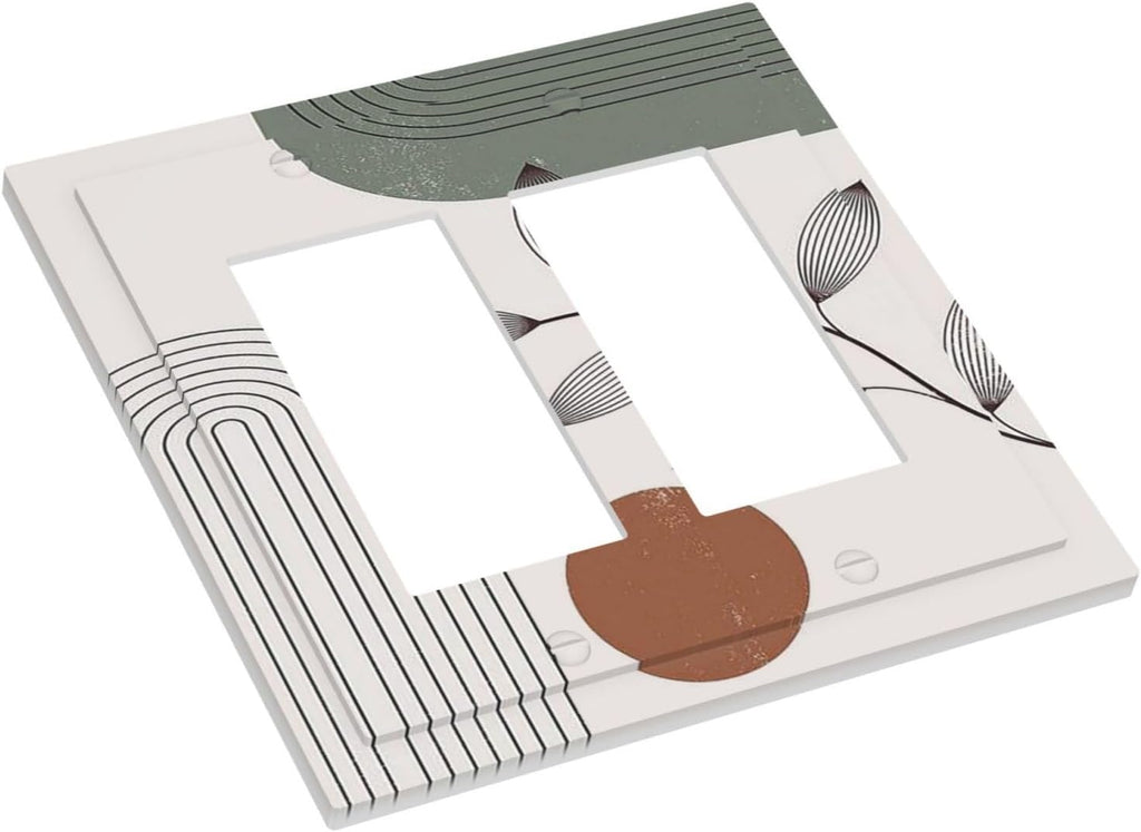 Decorative Outlet Covers Sage Green Boho Nature Art Minimalist Geometric Plant 2 Gang Double GFCI Rocker Electrical Wall Panels Light Switch Cover Plate for Bedroom living Room Decor