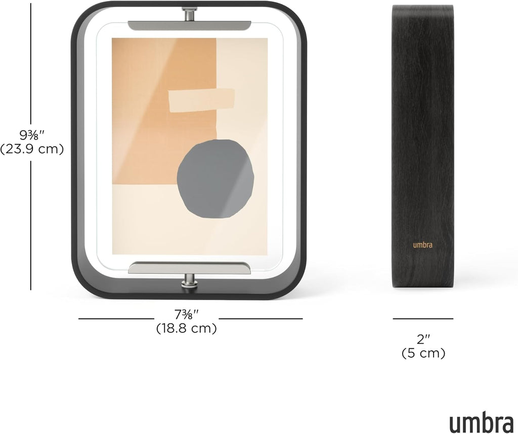 Umbra Bellwood 5x7 Desk Picture Frame with Bent Wood Trim and Two-Sided Rotating Display, Black