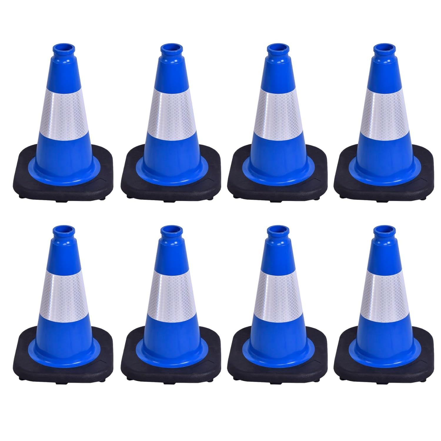 8 Pack 12 Inch Blue Safety Cones Durable with Black Base, Driveway Markers, Skating Practice, Pet Agility Training, Parking Lot Use (8, Blue, 12 Inch)