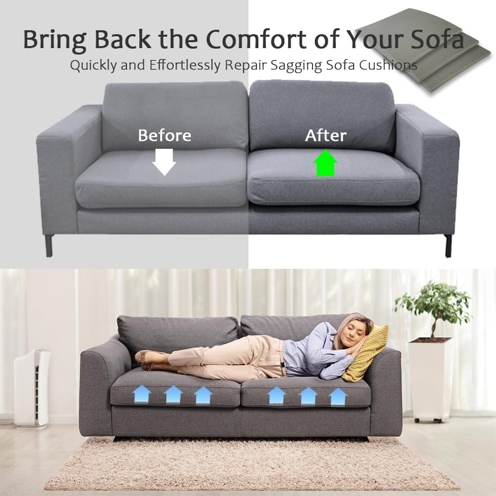 Couch Cushion Supports for Sagging Seat 22'' x 22'' High Density 40D Curved Foam Sofa Cushion Support Under The Saggy Pads Firmer Foam Lifters for Saggy Couch Set of 3 (Grey, 22 Inch * 22 Inch)