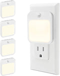 Plug-in Night Light with Motion Sensor, Dusk-to-Dawn Light Sensor, Stepless Dimming LED Night Lights for Bedroom, Hallway, Bathroom, Kids Room, Energy Efficient, 4-Pack
