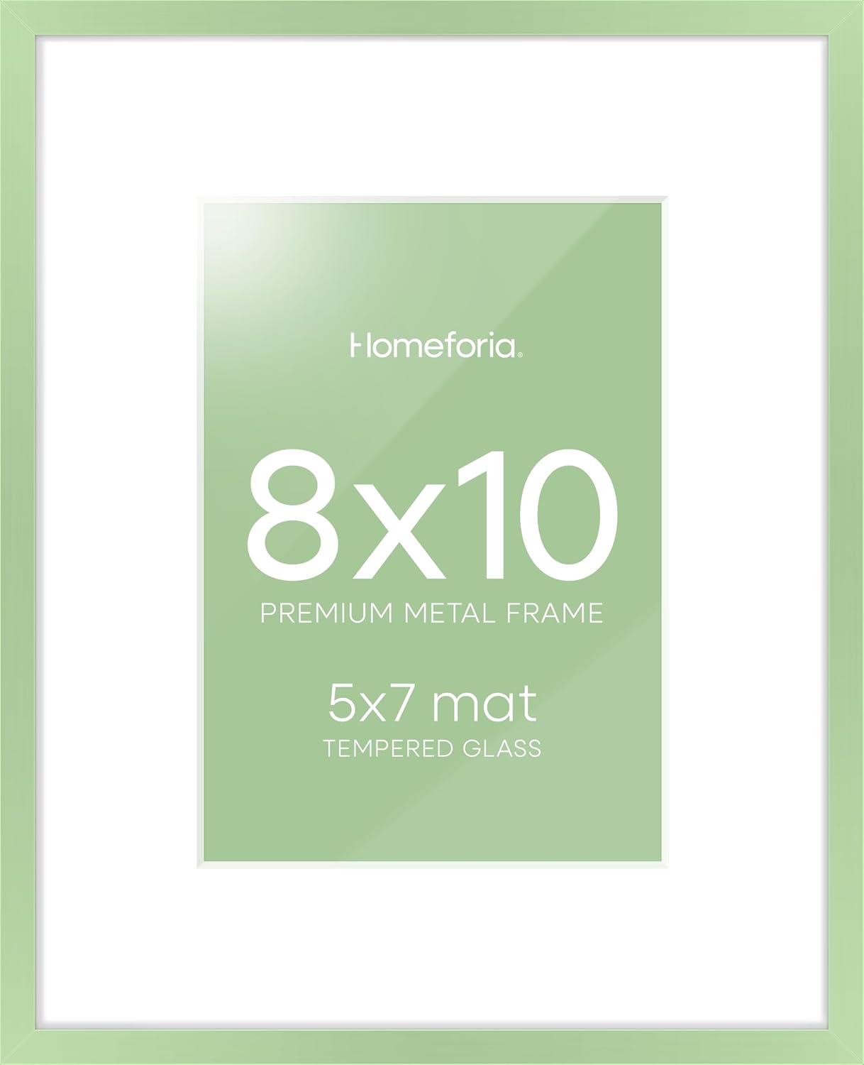 Homeforia 8x10 Picture Frame Sage Green, High End Metal 8 x 10 Poster Frames with Mat 5 by 7 Art, 10x8 Thin Frame Matted to 7x5 Photo, 8by10 Wall or Tabletop Frames, Tempered Glass, Wall Kit, Set of 1